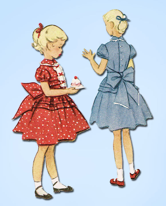 1950s Vintage McCalls Sewing Pattern 8709 Toddler Girls Tucked Party Dress Sz 6 - Vintage4me2