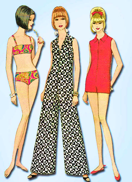 1960s Vintage McCall Sewing Pattern 8738 Misses Bathing Suit & Jumpsuit Sz 31 B - Vintage4me2