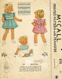 1940s Vintage McCall Sewing Pattern 878 Toddler Girls WWII Smocked Dress Size 1 - Vintage4me2