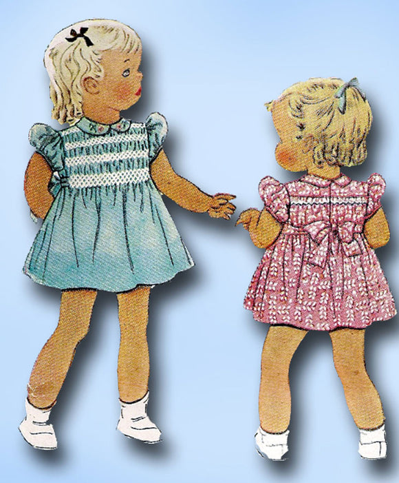 1940s Vintage McCall Sewing Pattern 878 WWII Baby Girls Smocked Dress Size 6 mos