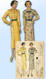 1930s Vintage McCall Sewing Pattern 8791 Misses Tucked Art Deco Dress Sz 34 Bust - Vintage4me2