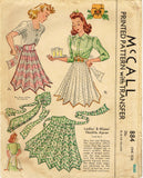 1940s Vintage McCall Sewing Pattern 884 WWII Misses Necktie Apron Fits All
