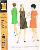 1960s Vintage McCalls Sewing Pattern 8851 Stylish Misses Mod Dress Size 12 32B