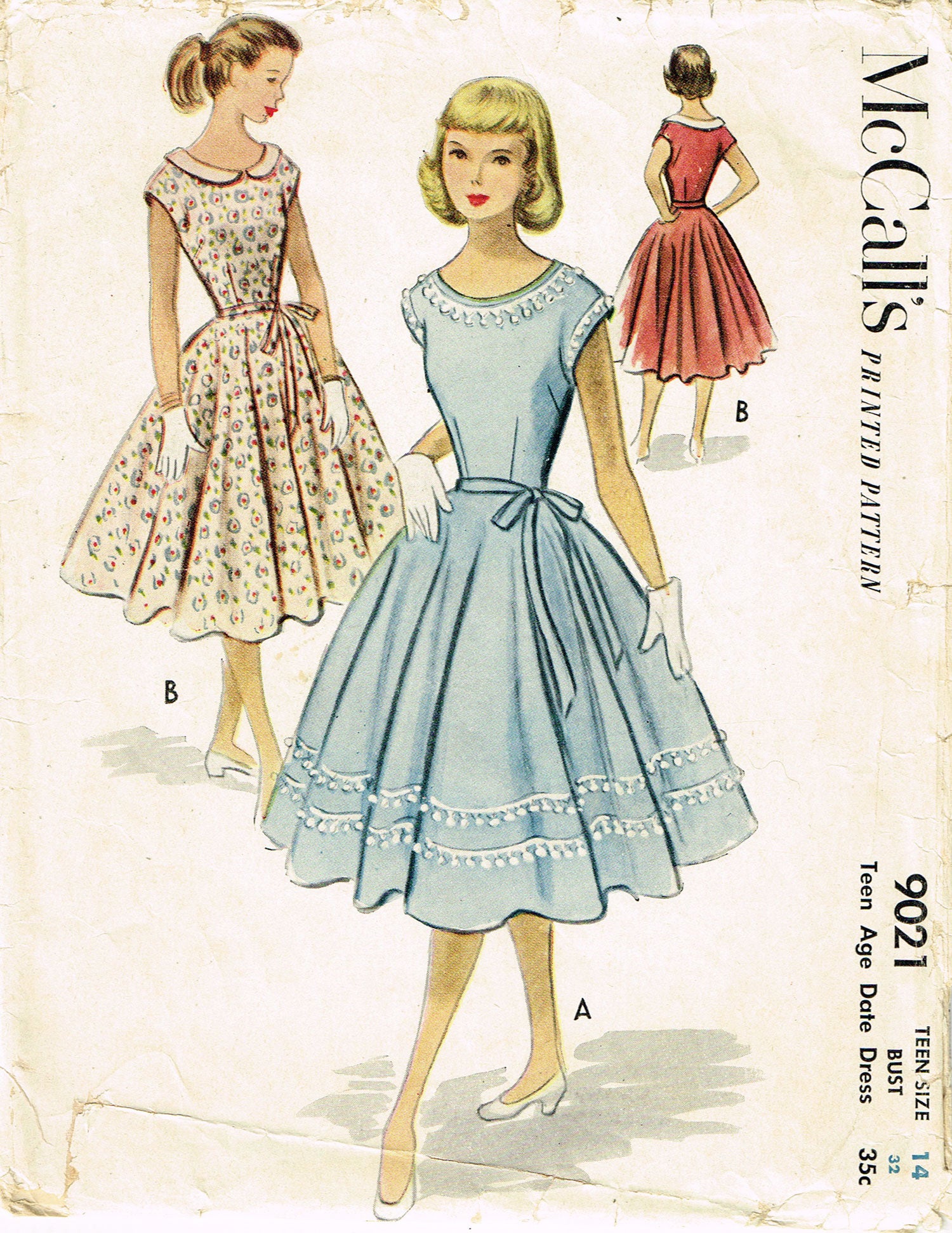 1950s Vintage McCalls Sewing Pattern 9021 Uncut Junior Girls Dress 32B –  Vintage4me2