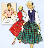 1950s Vintage McCalls Sewing Pattern 9024 Misses Skirt Blouse and Weskit Size 14