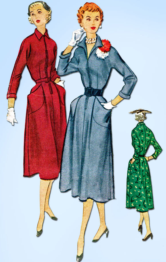 1950s Vintage McCalls Sewing Pattern 9065 Easy Uncut Misses Dress Size 16 34B