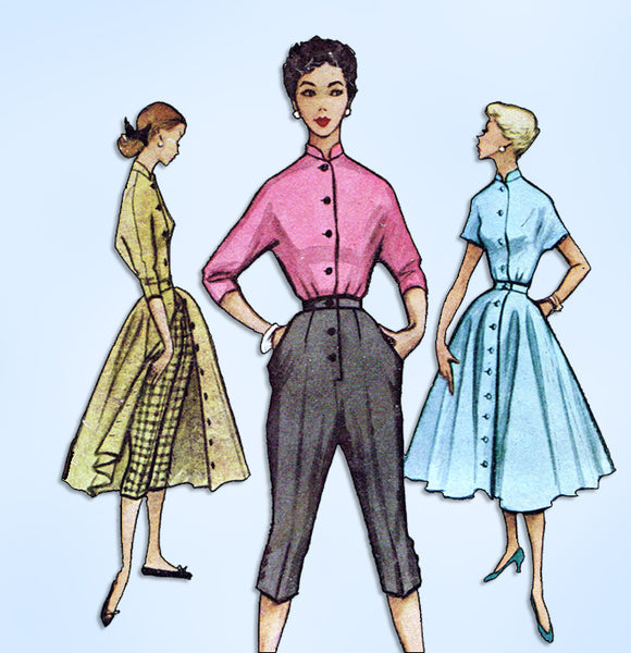 1950s Vintage McCalls Sewing Pattern 9081 Uncut Skirt Blouse Peddle Pushers 33 B
