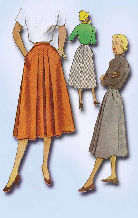 1950s Vintage McCalls Sewing Pattern 9098 Misses Bias Cut Skirt Size 30 Waist