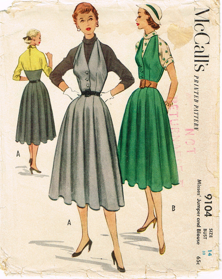 1950s Vintage McCalls Sewing Pattern 9104 Uncut Misses Halter Dress Size 14  32 B