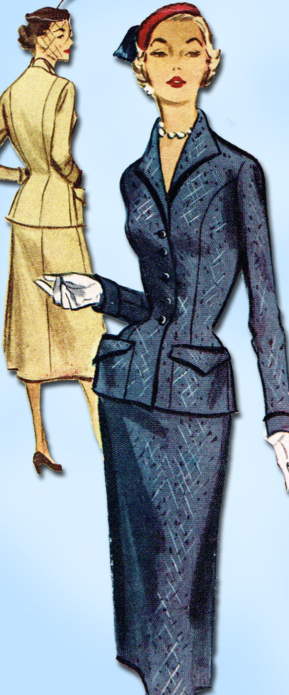 1950s Vintage McCalls Sewing Pattern 9115 Misses 2 Piece Suit Dress Size 14 32B