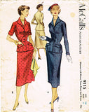1950s Vintage McCalls Sewing Pattern 9115 Misses 2 Piece Suit Dress Size 14 32B