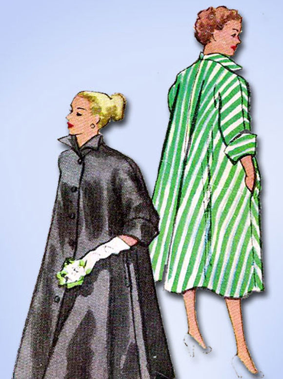 1950s Vintage McCalls Sewing Pattern 9130 Uncut Misses Flared Coat Duster Sz 30B