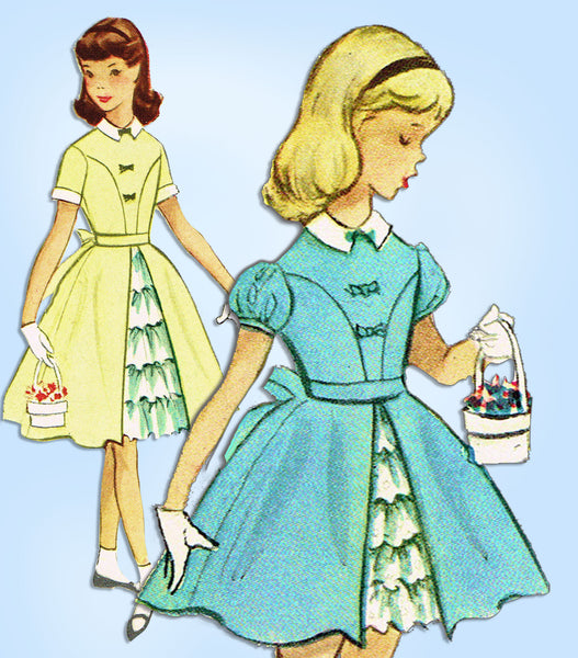 1950s Vintage McCalls Sewing Pattern 9175 Uncut Toddler Girls Party Dress Size 4