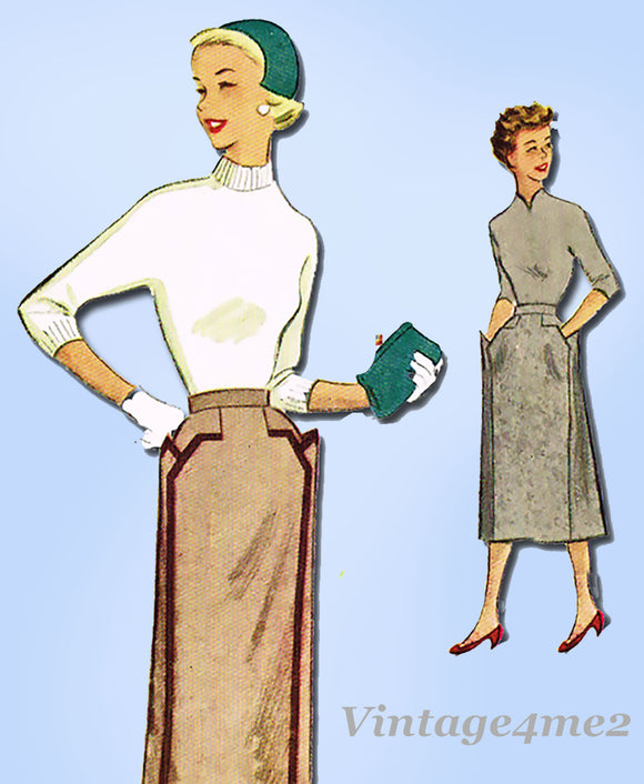 1950s Vintage McCalls Pattern 9177 Uncut Misses Skirt w Cute Pockets Size 30W