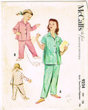 1950s Vintage McCalls Sewing Pattern 9234 Uncut Girls 2 Piece Pajamas Size 12