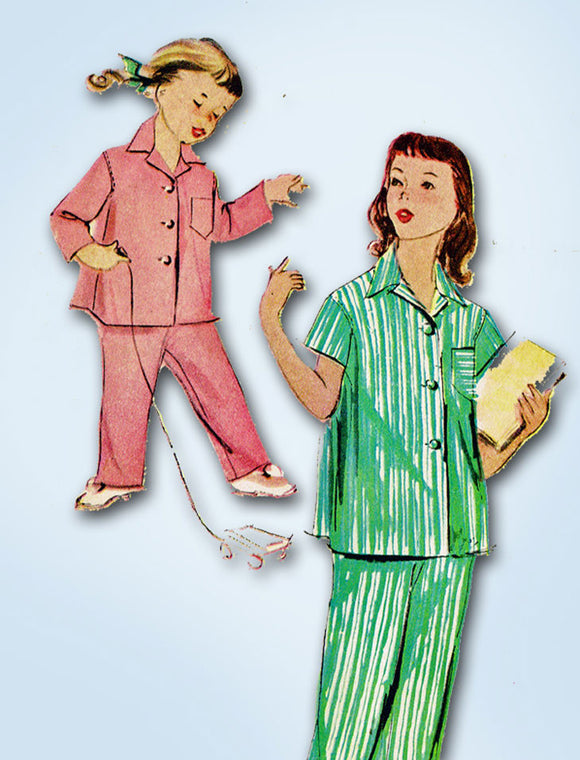 1950s Vintage McCalls Sewing Pattern 9234 Uncut Girls 2 Piece Pajamas Size 12