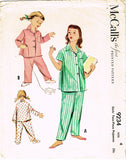 1950s Vintage McCalls Sewing Pattern 9234 Toddler Girl's 2 Piece Pajamas Size 4