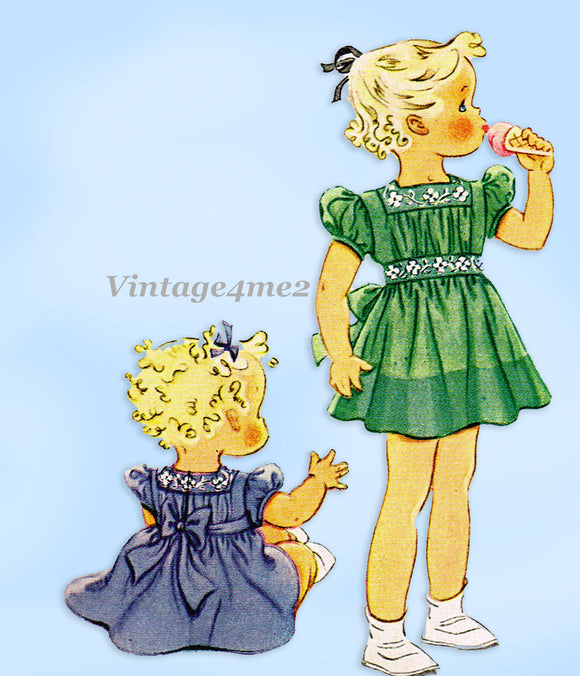 McCall 927: 1940s Cute Uncut Toddler Girls Dress Size 6 Vintage Sewing Pattern
