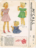 McCall 927: 1940s Cute Uncut Toddler Girls Dress Size 6 Vintage Sewing Pattern