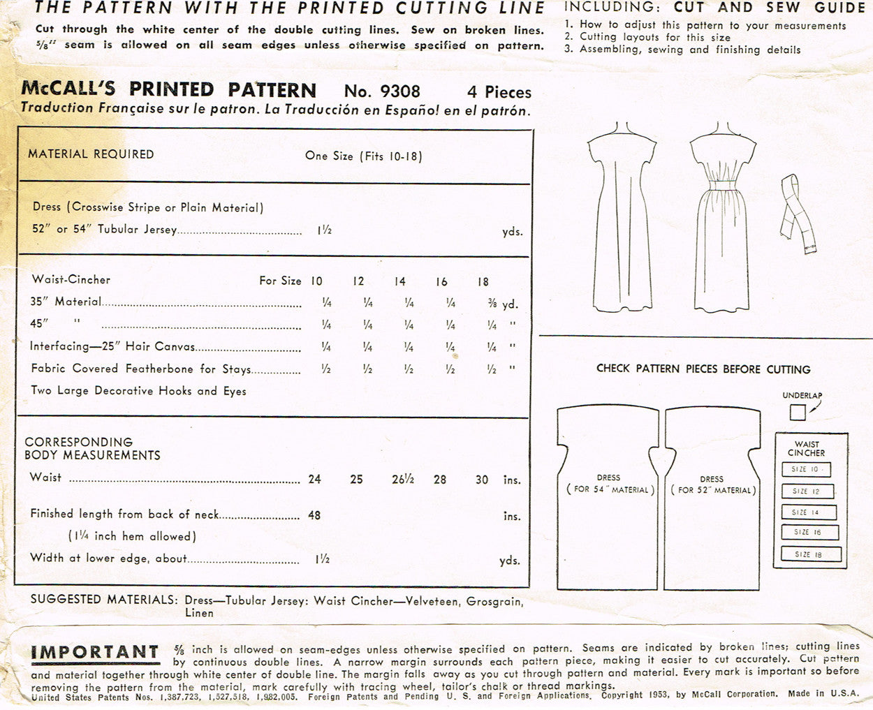 1950s Vintage McCalls Sewing Pattern 9308 Uncut Misses Tubular Jersey ...