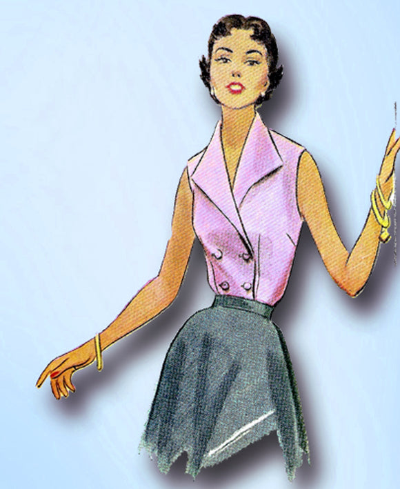 1950s Original Vintage McCalls Pattern 9313 Misses Sleeveless Blouse Size 34 B