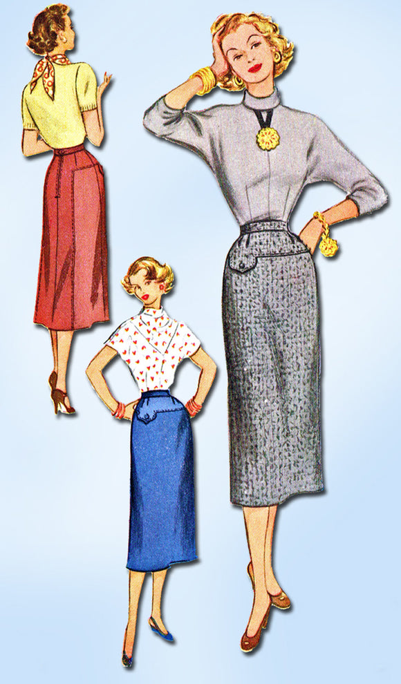 1950s Vintage McCalls Sewing Pattern 9314 Misses Slender Skirt Size 28 Waist