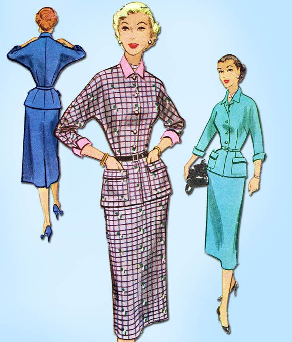 1950s Vintage McCalls Sewing Pattern 9325 Misses Two Piece Dress Size 12 30 Bust