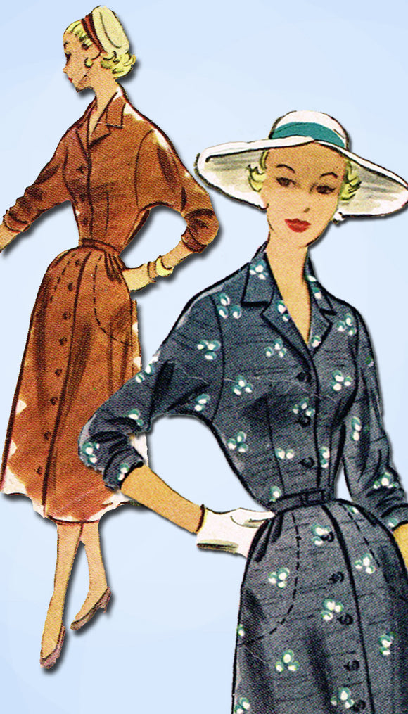 1950s Vintage McCall Sewing Pattern 9349 Classic Misses Day Dress Size 16 34 B