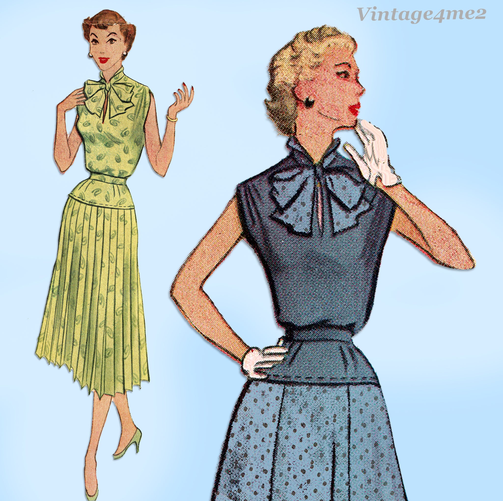 McCall's 9361: 1950s Uncut Pleated Skirt & Blouse Sz 32B Vintage