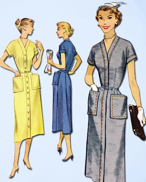 1950s Vintage McCalls Sewing Pattern 9398 Misses Slender Day Dress Size 18 36B