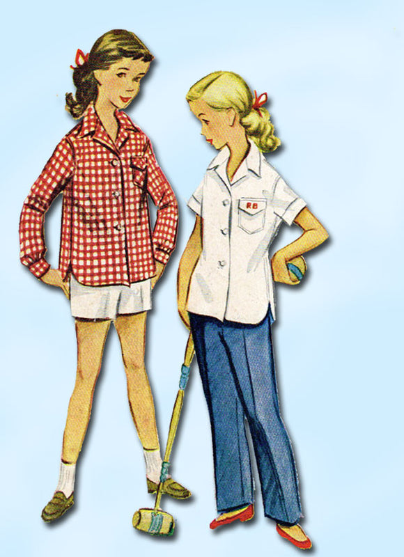 1950s Vintage McCalls Sewing Pattern 9452 Toddler Girls Monogram Shirt Size 4