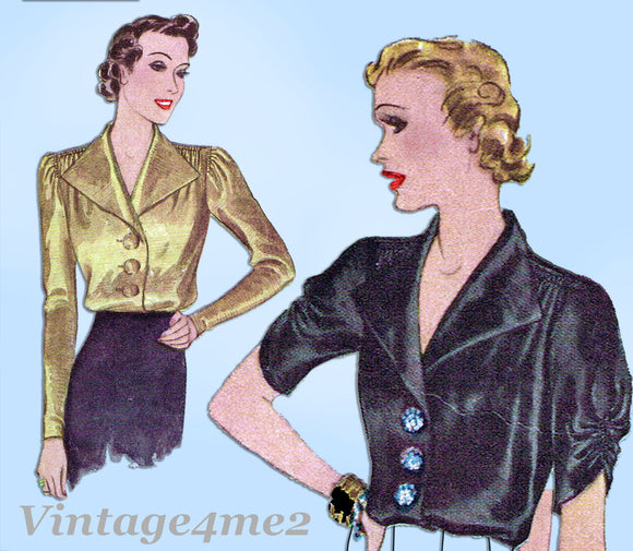 McCall 9491: 1930s Stunning MIsses Fancy Blouse Sz 36 B Vintage Sewing Pattern