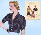 McCall 9491: 1930s Stunning MIsses Fancy Blouse Sz 36 B Vintage Sewing Pattern