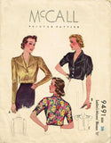 McCall 9491: 1930s Stunning MIsses Fancy Blouse Sz 36 B Vintage Sewing Pattern