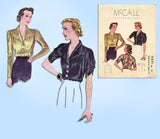 McCall 9491: 1930s Stunning MIsses Fancy Blouse Sz 36 B Vintage Sewing Pattern