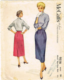 1950s Original Vintage McCalls Pattern 9516 Easy Misses One Piece Skirt Sz 28 W