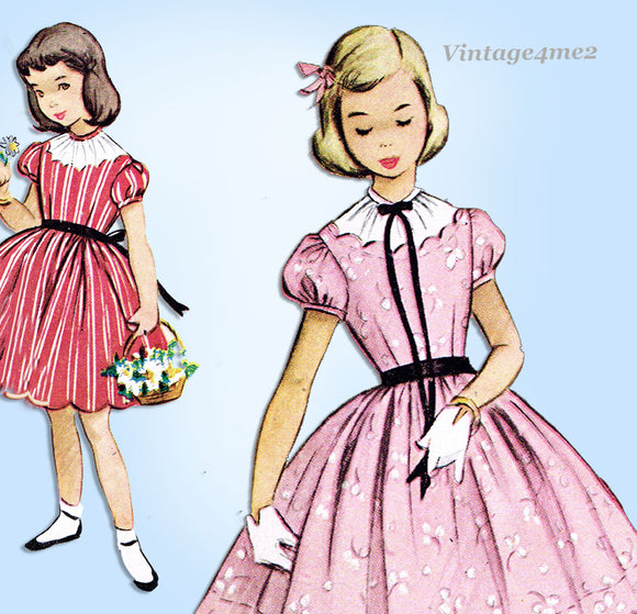 1950s Vintage McCalls Sewing Pattern 9525 Little Girls Scalloped Dress Size 8