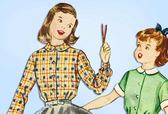 1950s Original Vintage McCalls Sewing Pattern 9563 Toddler Girls Blouse Size 4 -Vintage4me2