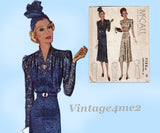 McCall 9588: 1930s Stunning Misses Slender Dress Sz 38 B Vintage Sewing Pattern