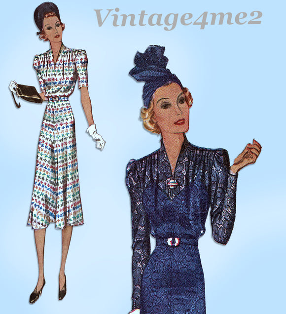 McCall 9588: 1930s Stunning Misses Slender Dress Sz 38 B Vintage Sewing Pattern