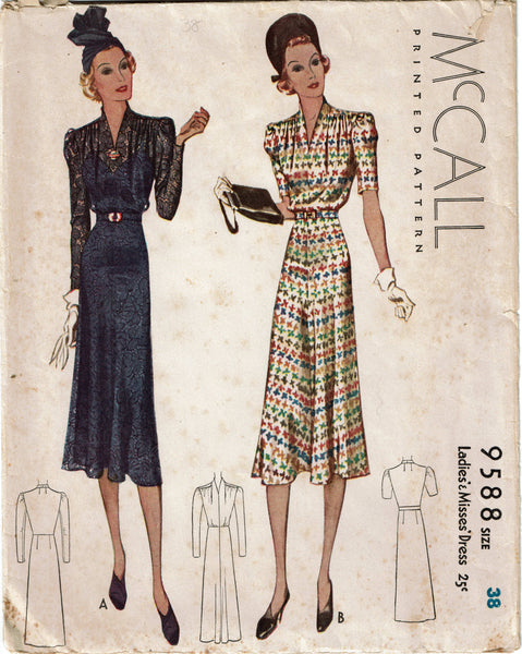 McCall 9588: 1930s Stunning Misses Slender Dress Sz 38 B Vintage Sewing Pattern