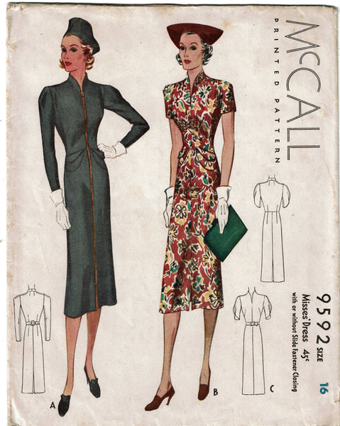 McCall 9592: 1930s Stunning Misses Slender Dress Sz 34 B Vintage Sewing Pattern