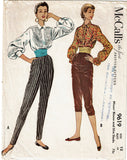 McCall's 9619: 1950s Cute Misses Slacks & Blouse Sz 30 B Vintage Sewing Pattern