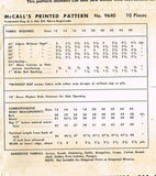 1950s Vintage McCall Sewing Pattern 9640 Misses Soft Feminine Dress Size 16 34B