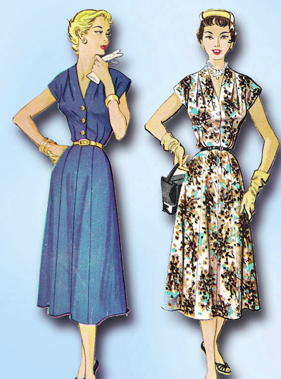 1950s Vintage McCall Sewing Pattern 9640 Misses Soft Feminine Dress Size 16 34B