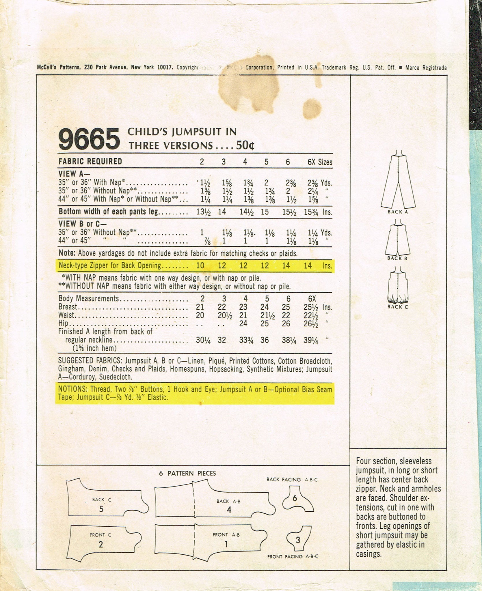 McCall 9665: 1960s Uncut Toddler Girls Romper Vintage Sewing Pattern ...