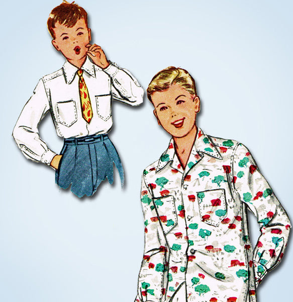 1950s Vintage McCalls Sewing Pattern 9691 Classic Little Boys Shirt Size 8 26C - Vintage4me2