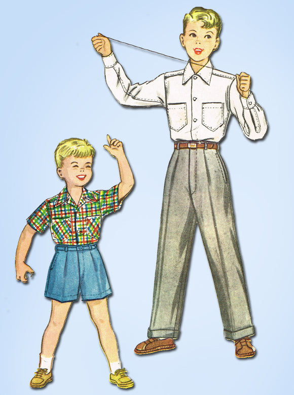 1950s Vintage McCall Sewing Pattern 9695 Uncut Toddler Boys Shirt & Pants Size 6