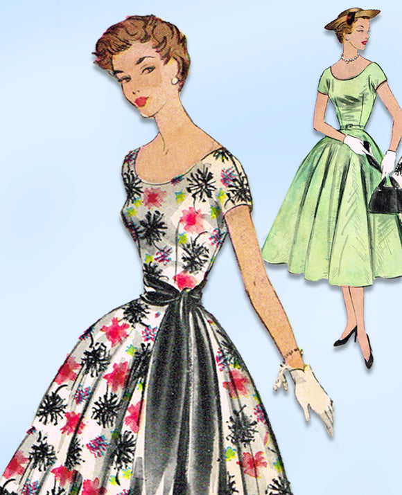 1950s Vintage McCalls Sewing Pattern 9740 Misses Cocktail Dress w Sash Size 32 B