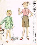 1950s Vintage McCalls Sewing Pattern 9811 Uncut Toddler Girls Shirt & Shorts Sz6